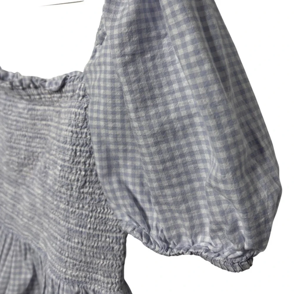 J.‎ Crew Square Neck Smocked Cotton Voile Gingham Puff Sleeve Gingham Top Size S